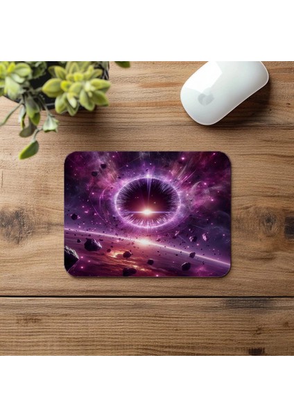 Mor Renkli Portal ve Asteroitli Mousepad - 19X23 cm 2 mm Dikdörtgen Ithal Baskılı Mouse Pad fırsatları