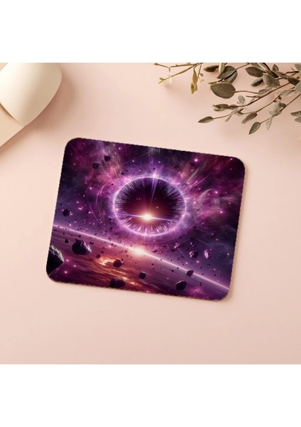 Mor Renkli Portal ve Asteroitli Mousepad - 19X23 cm 2 mm Dikdörtgen Ithal Baskılı Mouse Pad indirimleri