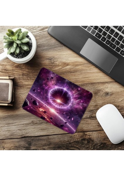 Mor Renkli Portal ve Asteroitli Mousepad - 19X23 cm 2 mm Dikdörtgen Ithal Baskılı Mouse Pad