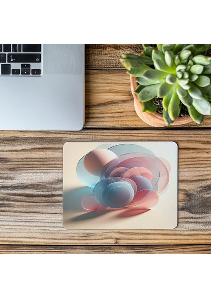 Bej Zemin Üzerine Minimal Çember Tasarımı - 19X23 cm 2 mm Dikdörtgen Ithal Baskılı Mouse Pad modelleri