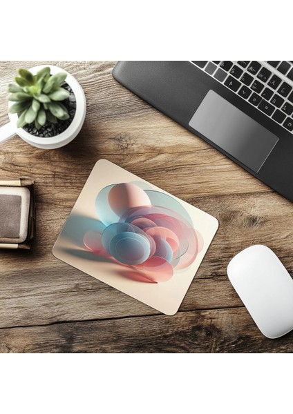 Bej Zemin Üzerine Minimal Çember Tasarımı - 19X23 cm 2 mm Dikdörtgen Ithal Baskılı Mouse Pad