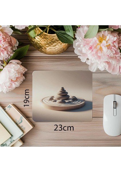 Beyaz Kum Üzerinde Zen Taşları Mousepad - 19X23 cm 2 mm Dikdörtgen Ithal Baskılı Mouse Pad