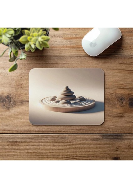 Beyaz Kum Üzerinde Zen Taşları Mousepad - 19X23 cm 2 mm Dikdörtgen Ithal Baskılı Mouse Pad fırsatları