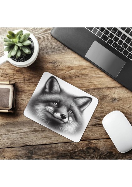 Göz Temalı Fox Mousepad – Beyaz Arka Plan - 19X23 cm 2 mm Dikdörtgen Ithal Baskılı Mouse Pad