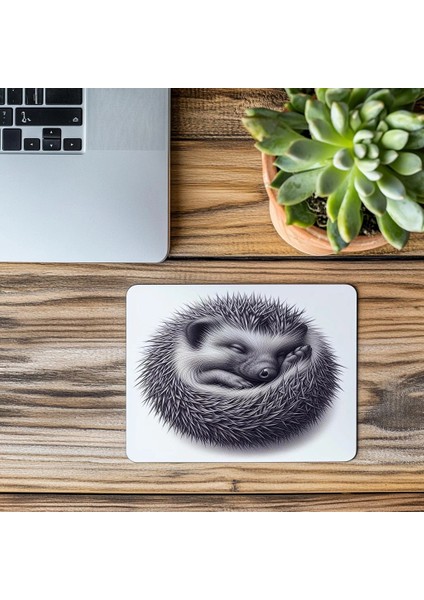 Mat Gri Arka Planlı Kirpi Tasarımı - 19X23 cm 2 mm Dikdörtgen Ithal Baskılı Mouse Pad modelleri