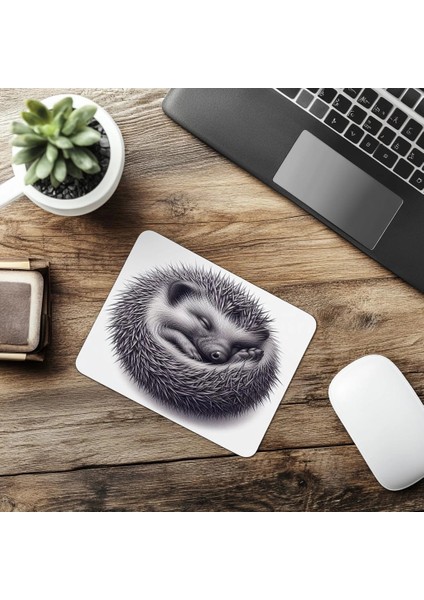Mat Gri Arka Planlı Kirpi Tasarımı - 19X23 cm 2 mm Dikdörtgen Ithal Baskılı Mouse Pad