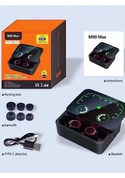 M90 Max Bluetooth Kulaklık Powerbankli Hız Göstergeli Mikrofonlu Kulak Içi Oyuncu Rgb Stereo V5.3 indirimleri
