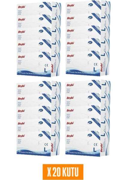 20 Kutu Pudrasız Mavi Nitril Muayene Eldiveni- Large Beden - 1 Koli fiyatları