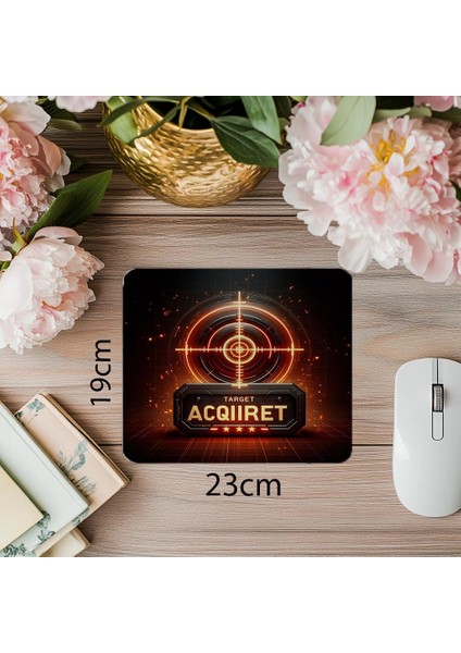 Target Acquired Yazılı Kırmızı Işıklı Mousepad - 19X23 cm 2 mm Dikdörtgen Ithal Baskılı Mouse Pad