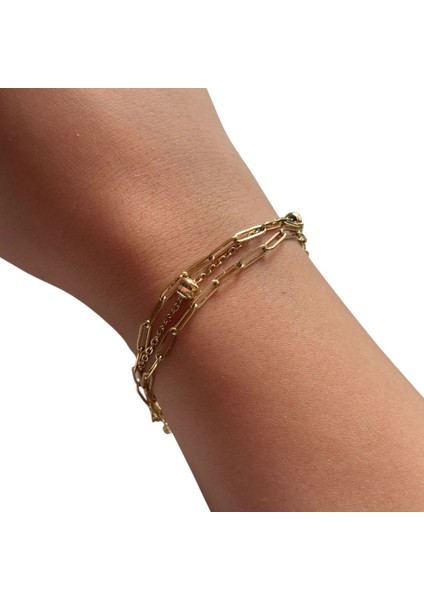 Üçlü Zincirli Gold Figürlü Çelik Bileklik fiyatları
