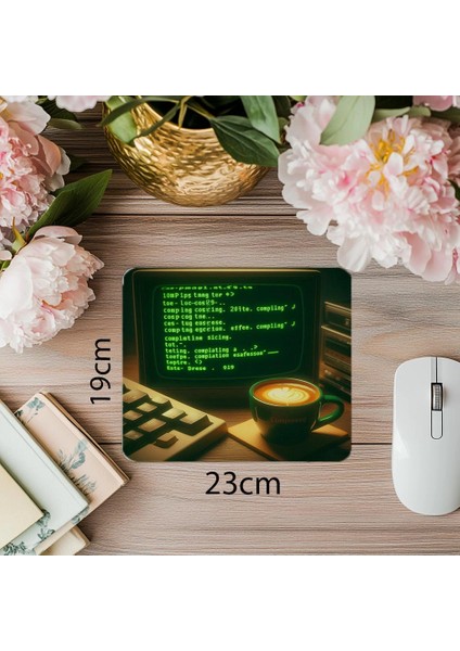 Yeşil Terminal Ekranı ve Espresso Mousepad - 19X23 cm 2 mm Dikdörtgen Ithal Baskılı Mouse Pad