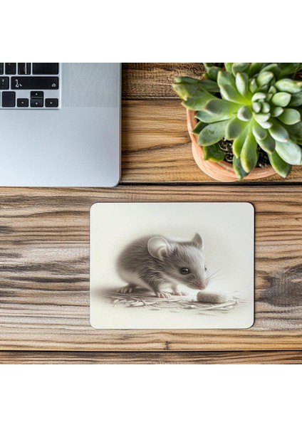 Gri Vinyet Zeminli Fare Portresi Mousepad - 19X23 cm 2 mm Dikdörtgen Ithal Baskılı Mouse Pad modelleri