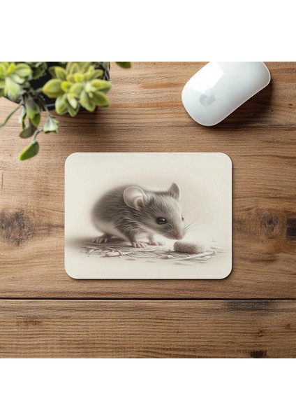 Gri Vinyet Zeminli Fare Portresi Mousepad - 19X23 cm 2 mm Dikdörtgen Ithal Baskılı Mouse Pad fırsatları