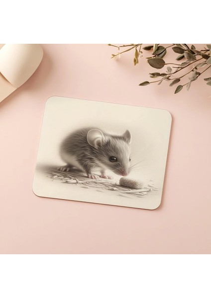 Gri Vinyet Zeminli Fare Portresi Mousepad - 19X23 cm 2 mm Dikdörtgen Ithal Baskılı Mouse Pad indirimleri