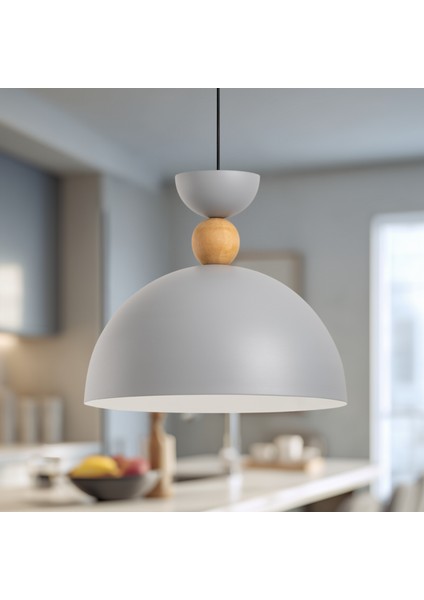 Stellara Ahşap Boncuk Detaylı Tekli Sarkıt Aydınlatma, Metal Sıvama, Ev, Ofis, Cafe, Restoran Avizeleri, E27 Duy modelleri