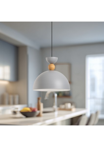 Stellara Ahşap Boncuk Detaylı Tekli Sarkıt Aydınlatma, Metal Sıvama, Ev, Ofis, Cafe, Restoran Avizeleri, E27 Duy indirimleri