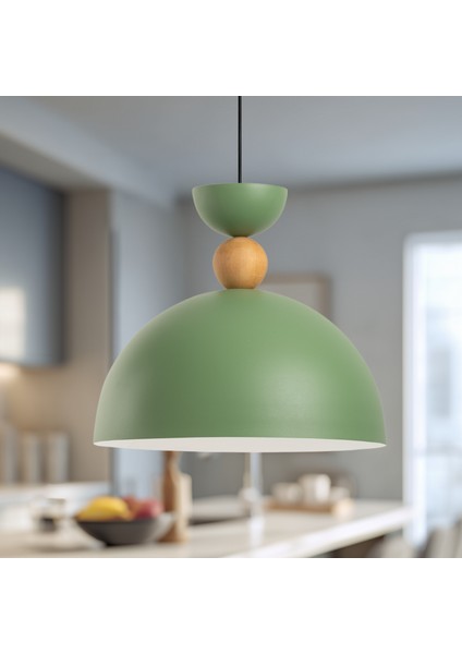 Stellara Ahşap Boncuk Detaylı Tekli Sarkıt Aydınlatma, Metal Sıvama, Ev, Ofis, Cafe, Restoran Avizeleri, E27 Duy modelleri