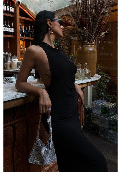 Kadın Siyah Tek Kol Candy Kumaş Uzun Elbise indirimleri