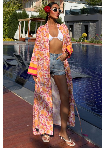 Kadın Multi Desenli Kruvaze Keten Kimono fiyatları