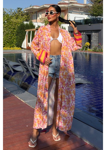 Kadın Multi Desenli Kruvaze Keten Kimono modelleri