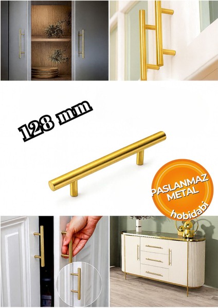 128MM Paslanmaz Altın Sarı Kulp Tv Ünitesi Yatak Odası Mobilya Çekmece Vestiyer Mutfak Dolap Kulbu