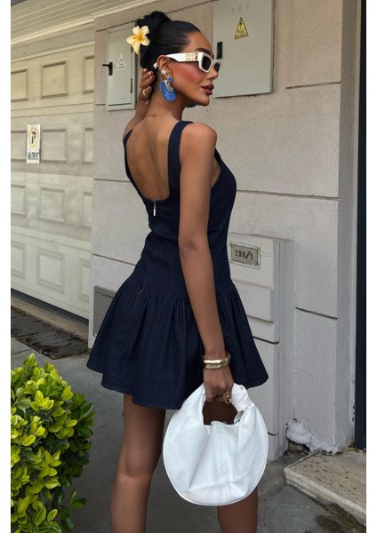 Kadın Kot Mavi Tencel Mini Kolsuz Elbise fırsatları