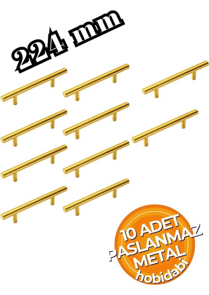 224MM Paslanmaz 10 Adet Altın Sarı Kulp Tv Ünitesi Yatak Odası Mobilya Çekmece Vestiyer Mutfak Dolap