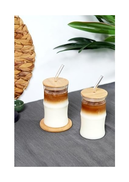 Bambu Kapaklı Cam Pipetli 330 ml Borosilikat Bardak fiyatları