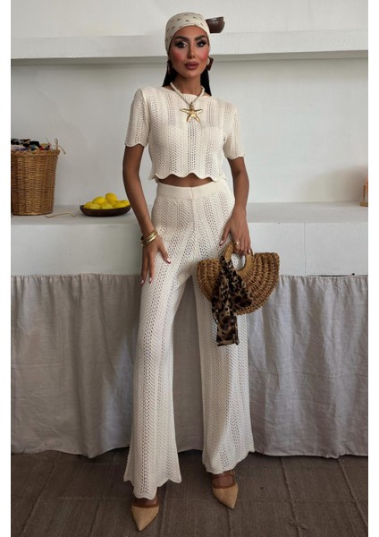 Kadın Ekru Örme Akıllı Triko Ikili Takım