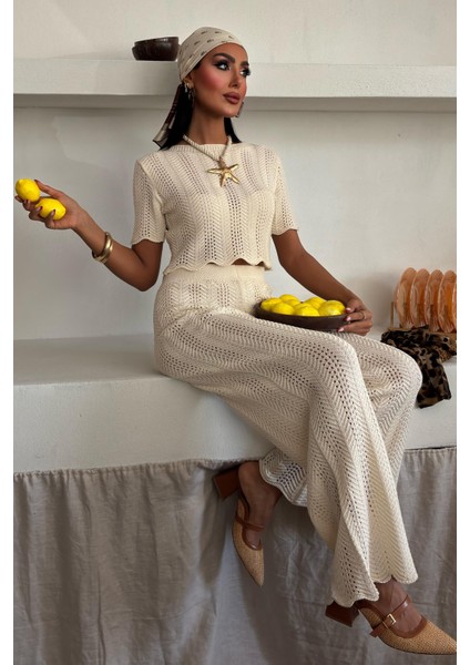 Kadın Ekru Örme Akıllı Triko Ikili Takım modelleri