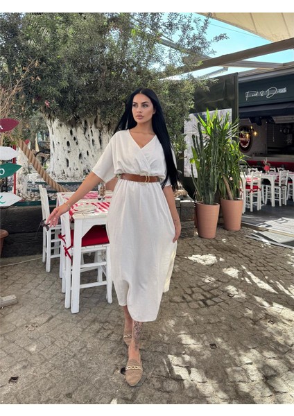 Taş Kruvaze Midi Kemerli Elbise fırsatları