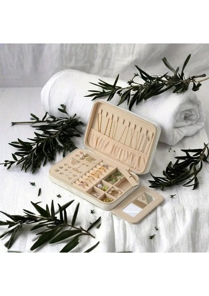 Kadife Tasarım Fermuarlı Takı Kutusu Seyehat Mücevher Kutusu Aynalı Takı Organizer Kutusu