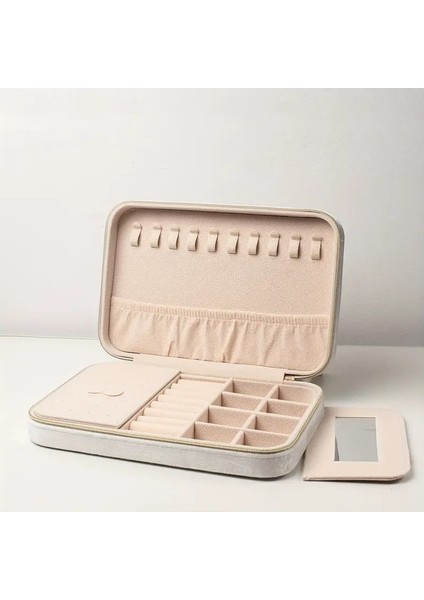 Kadife Tasarım Fermuarlı Takı Kutusu Seyehat Mücevher Kutusu Aynalı Takı Organizer Kutusu modelleri