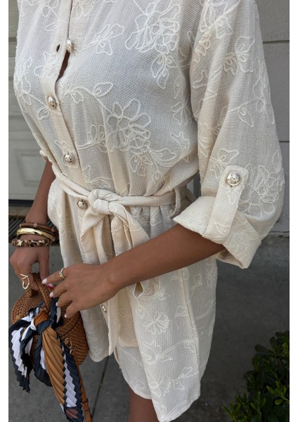 Kadın Taş Desenli Dokuma Uzun Polo Yaka Elbise modelleri