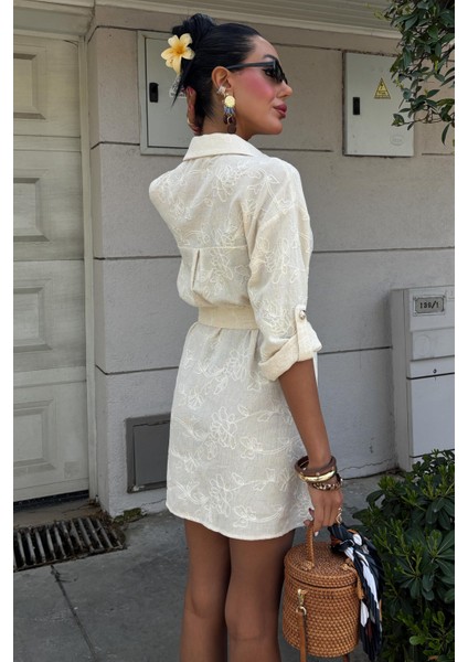 Kadın Taş Desenli Dokuma Uzun Polo Yaka Elbise fırsatları