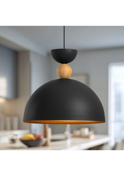 Stellara Ahşap Boncuk Detaylı Tekli Sarkıt Aydınlatma, Metal Sıvama, Ev, Ofis, Cafe, Restoran Avizeleri, E27 Duy modelleri