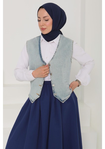 Denim Kısa Yelek Mavi-Tint - 27099