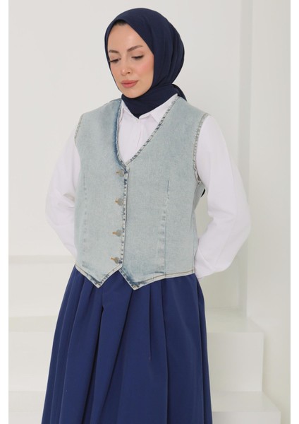 Denim Kısa Yelek Mavi-Tint - 27099 fiyatları