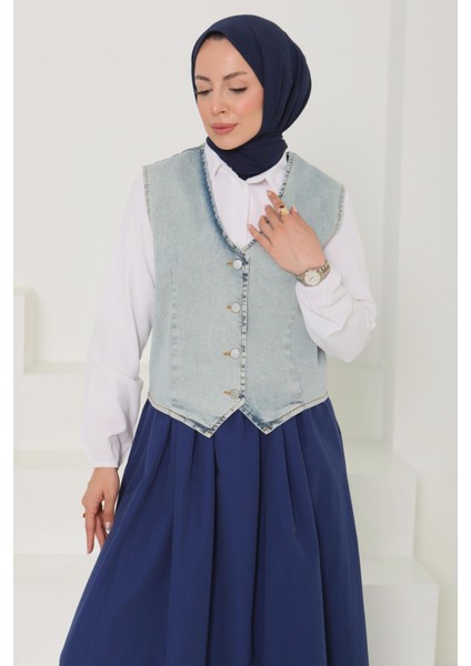 Denim Kısa Yelek Mavi-Tint - 27099 modelleri