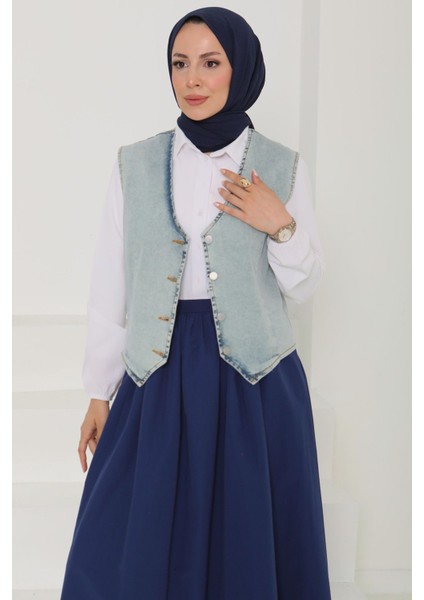 Denim Kısa Yelek Mavi-Tint - 27099