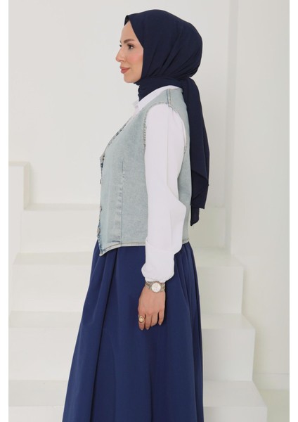 Denim Kısa Yelek Mavi-Tint - 27099