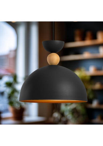 Stellara Ahşap Boncuk Detaylı Tekli Sarkıt Aydınlatma, Metal Sıvama, Ev, Ofis, Cafe, Restoran Avizeleri, E27 Duy fırsatları