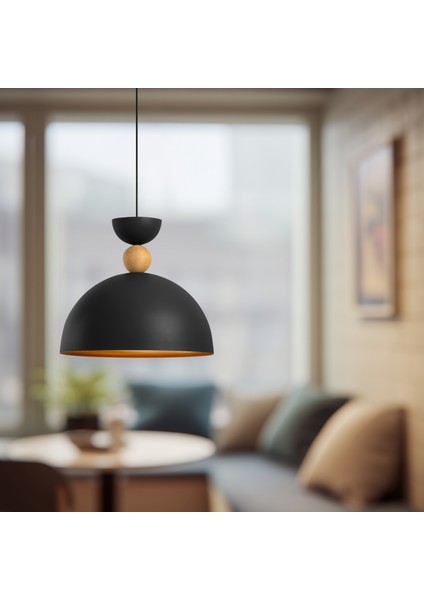 Stellara Ahşap Boncuk Detaylı Tekli Sarkıt Aydınlatma, Metal Sıvama, Ev, Ofis, Cafe, Restoran Avizeleri, E27 Duy indirimleri