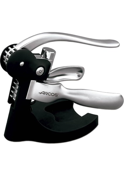 Gövdeli ve Çinko Alaşımlı Saplı Arcos Manuel Tirbuşon. Maual Kapsül Kesicili Çok Amaçlı Şişe Açacağı. Zahmetsiz Mantar Açma. Siyah ve Gümüş Renk. Toskana Serisi