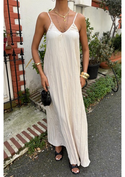 Kadın Taş Kraş Askılı Maxi V Yaka Elbise modelleri