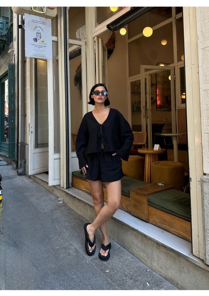 Çilek Keten Şortlu Takım