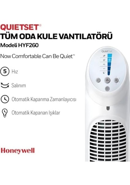Quietset HYF260 Tüm Oda Için Salınımlı Kule Vantilatör, 5 Hız Ayarı, 80 Derece Salınım, Zamanlayıcı Fonksiyonu, Aydınlatma, Otomatik Kapanma, Uzaktan Kumanda modelleri