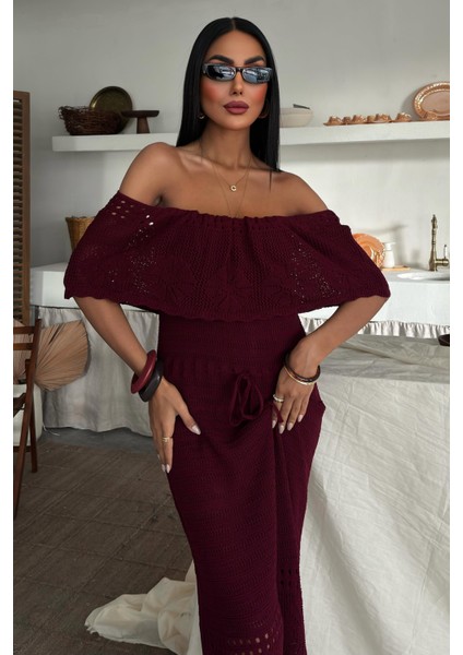Kadın Bordo Straplez Triko Uzun Elbise indirimleri