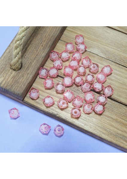 10 mm Pembe Içi Boncuklu Akrilik Küp Model Kübik Boncuk Takı Çanta Yapım Boncuğu (500GR , ~1100 Adet)