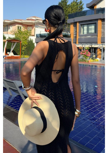 Kadın Siyah Triko Midi Kolsuz V Yaka Elbise indirimleri